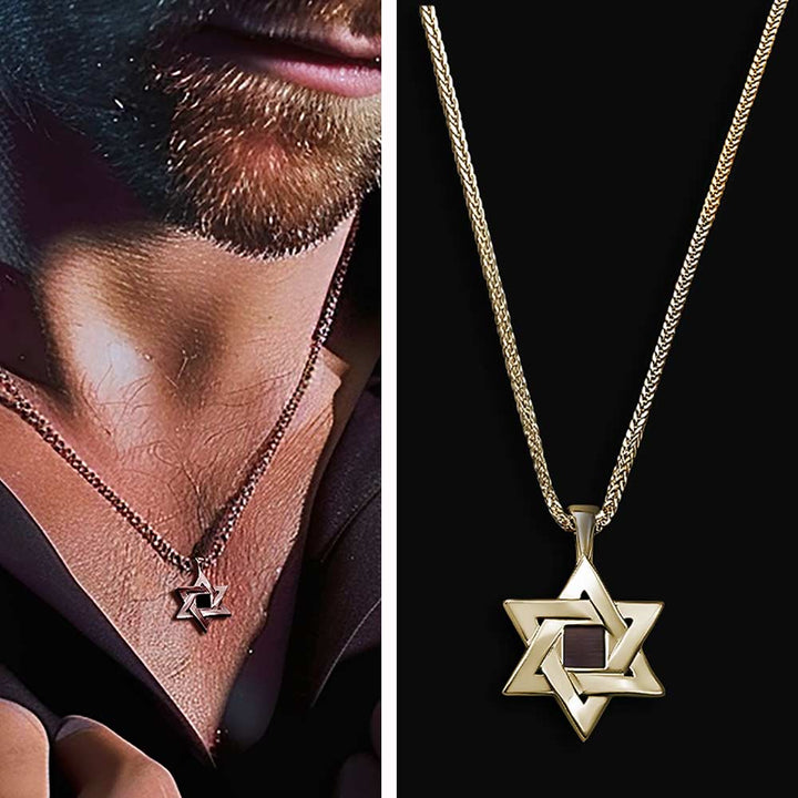Christian gold pendant Star of David necklace with nano Bible chip for men