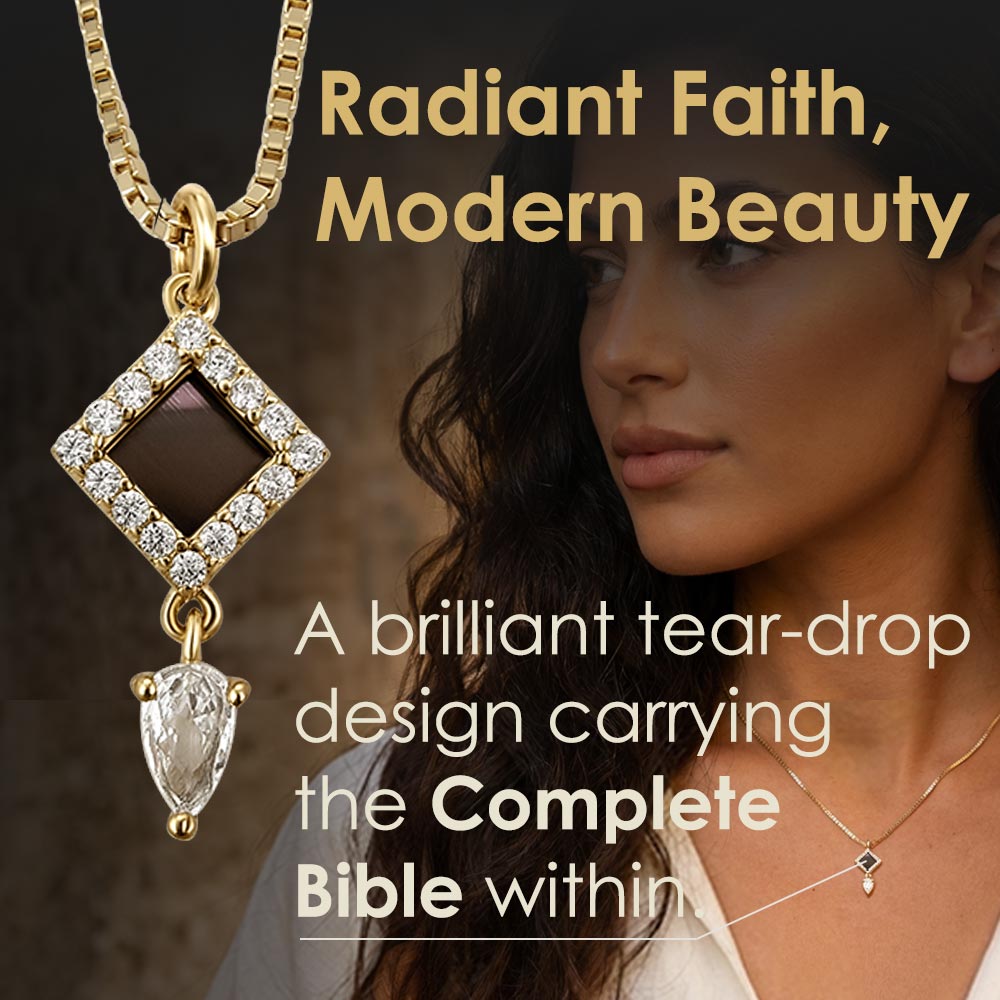 Christian gold necklace with scripture inside rhombus pendant