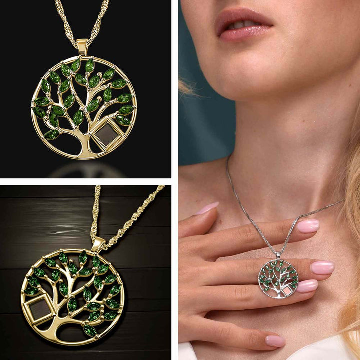 Christian gold pendant tree of life necklace with Nano Bible chip inside