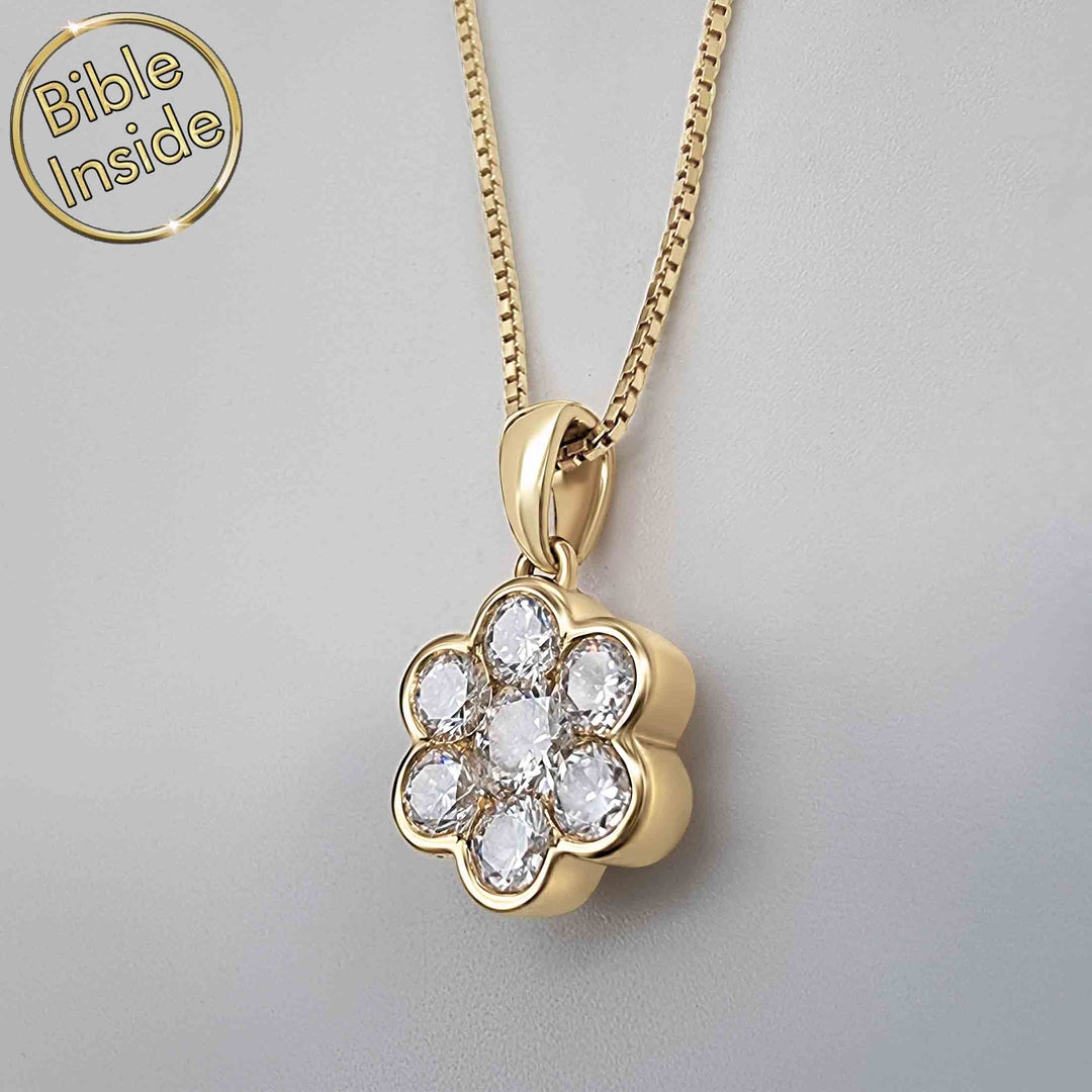 Women's Christian gold necklace – elegant diamond flower pendant for daily wear