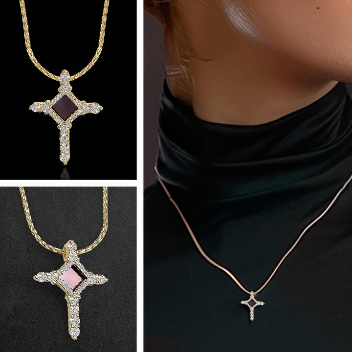 Christian gold pendant cross necklace with Nano Bible chip