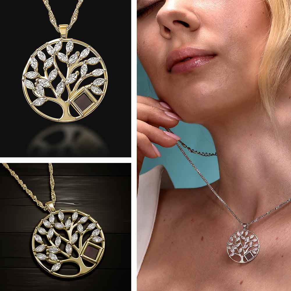 Christian gold pendant tree of life necklace with nano Bible chip for women