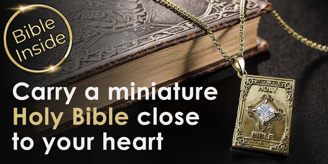 Christian gold necklace for women – miniature Bible inside pendant