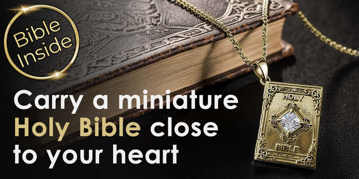 Christian gold necklace for women – miniature Bible inside pendant