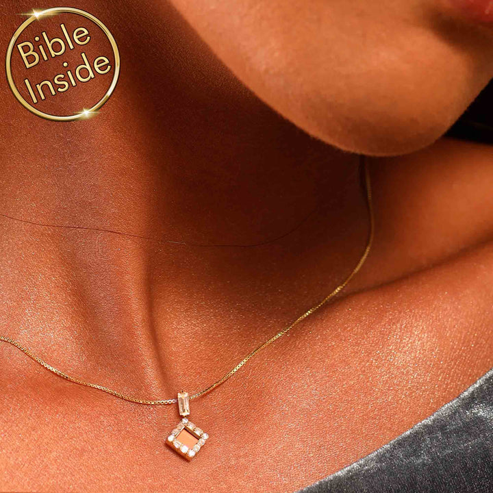 Princess pendant Christian necklace for women, unique Biblical gift with micro Bible
