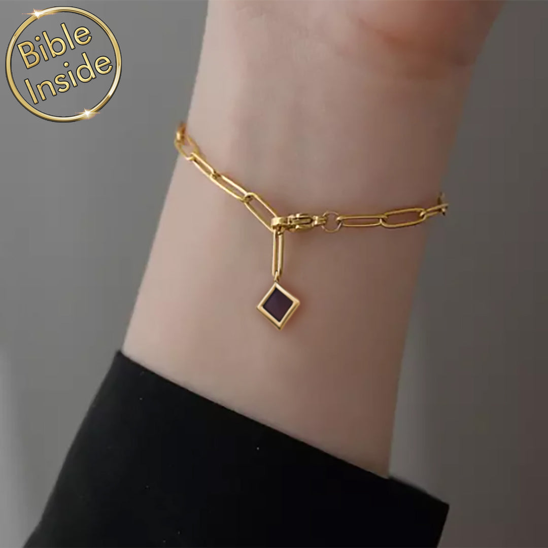 Christian gift for mom – polished rhombus bracelet with scripture engraved