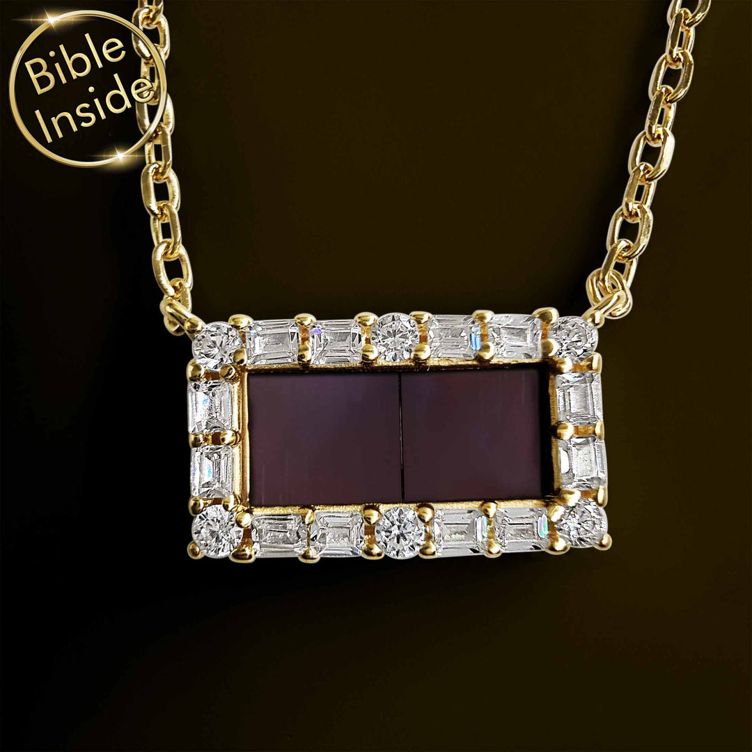 Rectangle Christian necklace for women with polished gold finish