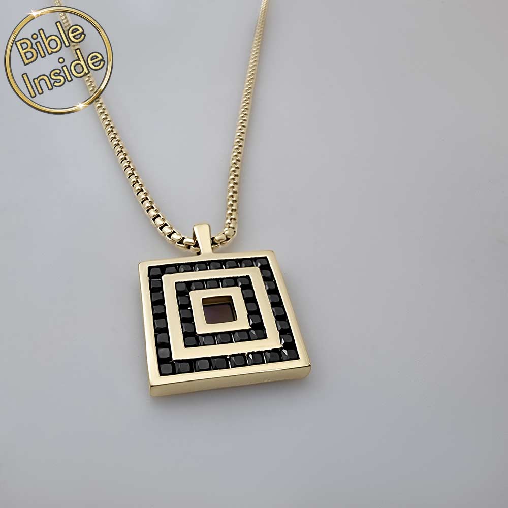 Gold Christian necklace mens with Testament engraved on nano chip