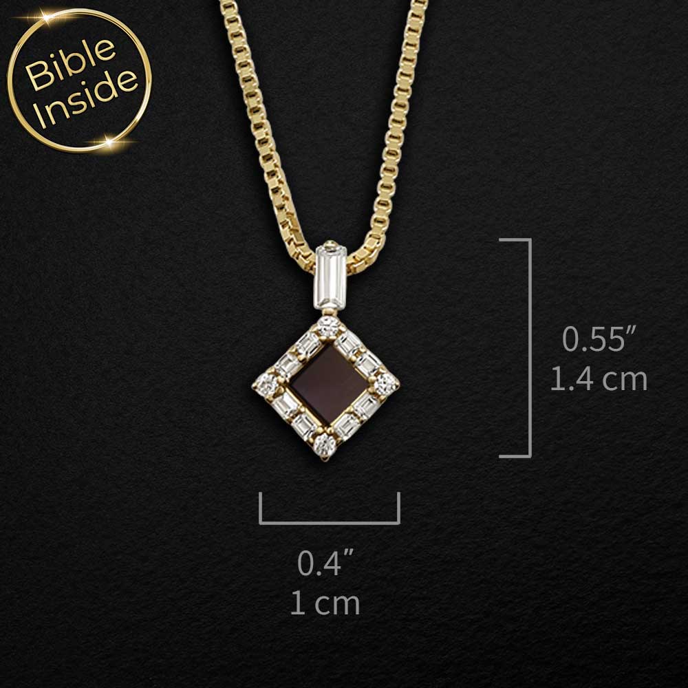 Christian gold necklace pendant with micro Bible chip inside