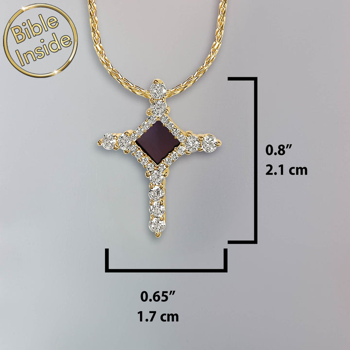 Minimalist Christian gold pendant with CZ stones and cross design for women