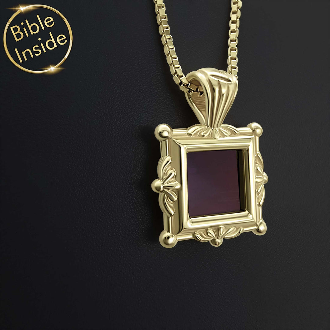 Minimalist Christian gold pendant with nano Bible – timeless necklace for women