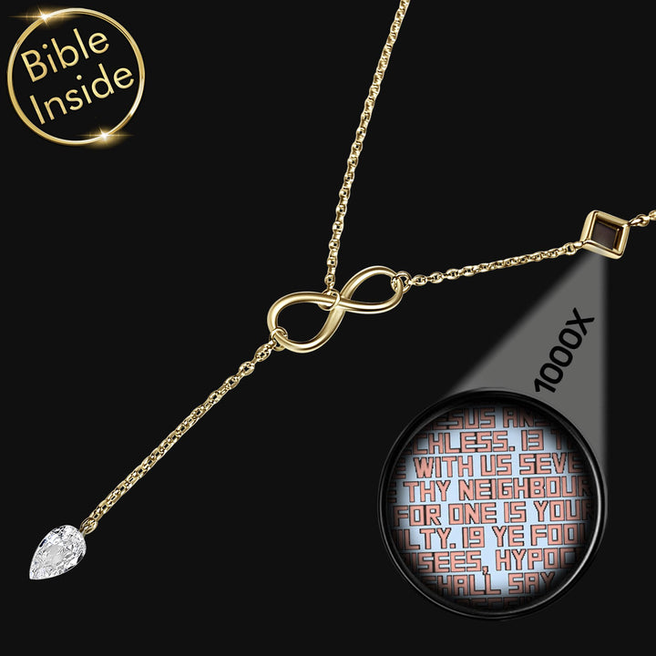Elegant gold necklace for Christian faith – infinity pendant, New Testament inside