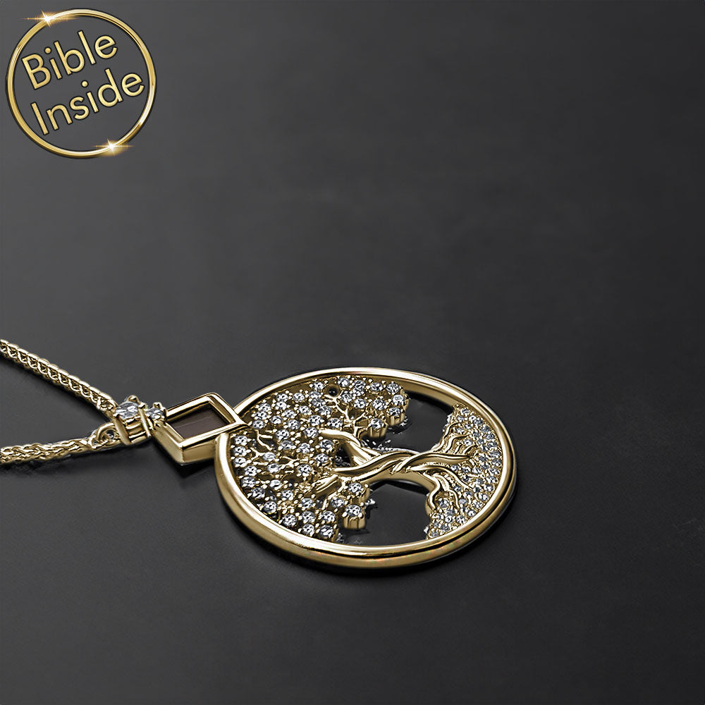 Gold necklace for Christian – sparkling CZ tree of life, elegant women's pendant