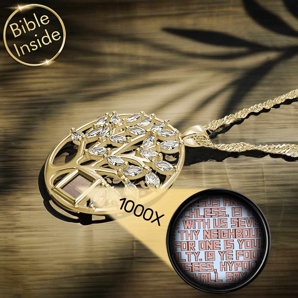 Christian gold pendant for girls – luminous tree of life with scripture inside