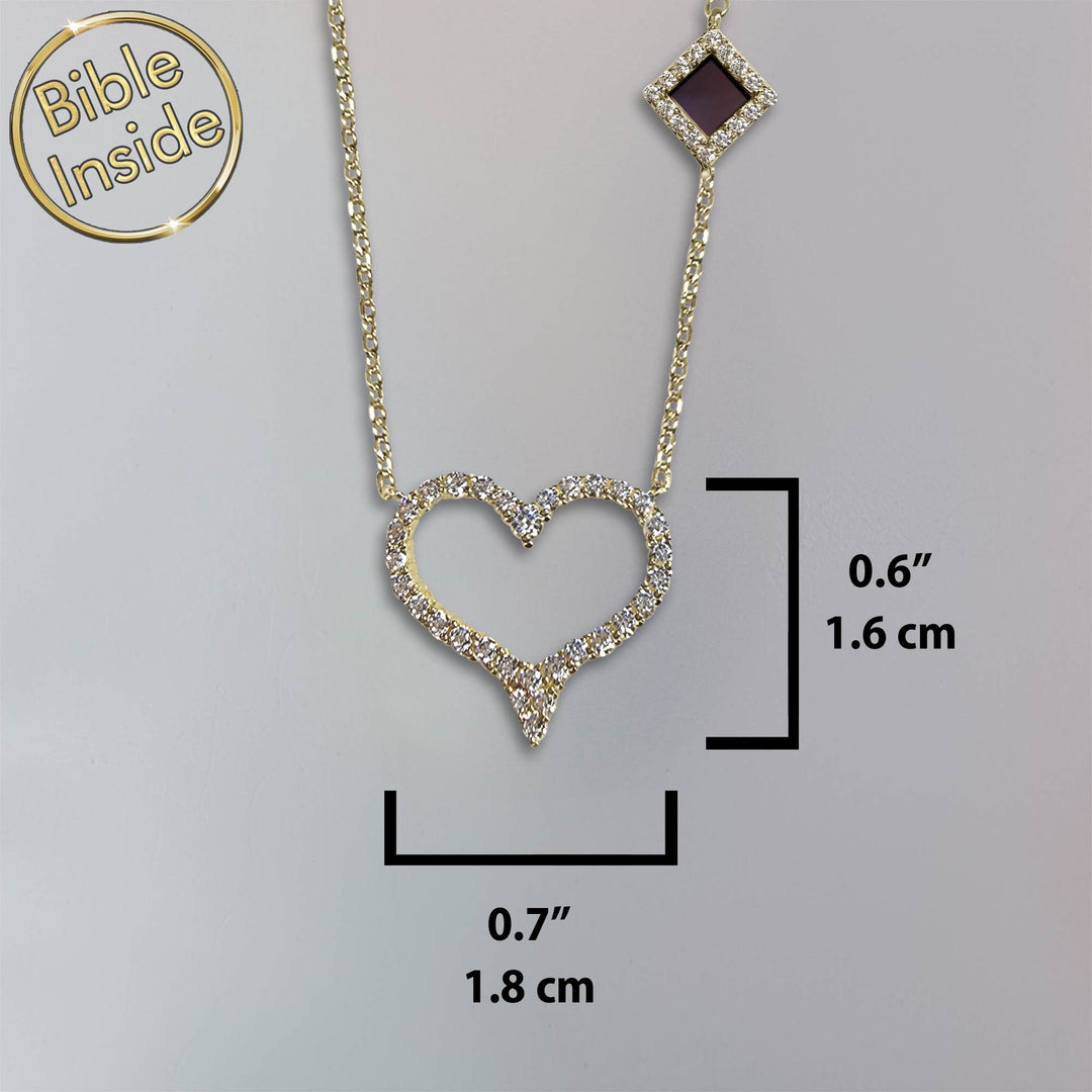 Christian necklace gold heart design, gold necklace for Christian with scripture inside