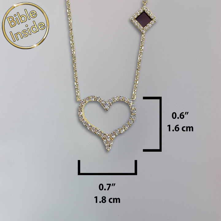 Christian necklace gold heart design, gold necklace for Christian with scripture inside