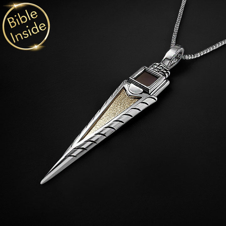 Guardian Arrow mens Christian pendant in white gold, elegant style