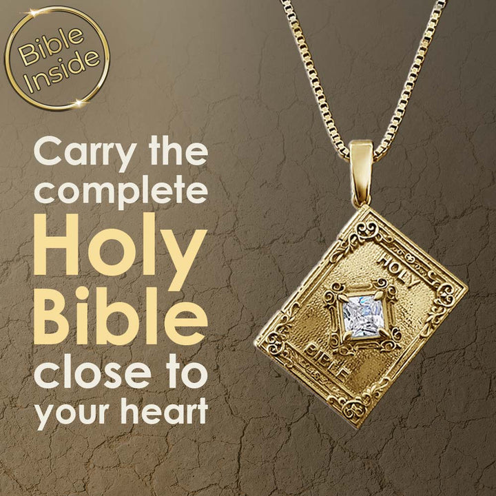 Christian gold necklace with both Testaments on nano chips