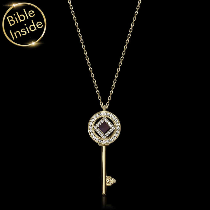 Elegant Christianity necklace with key symbol and micro Bible

