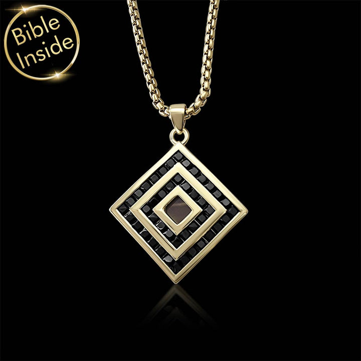 Pendant Christian jewelry with CZ stones and polished square