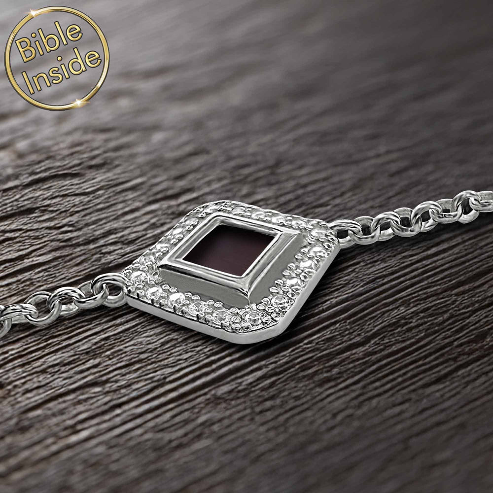 Silver Christian bracelet for women with micro Bible inside