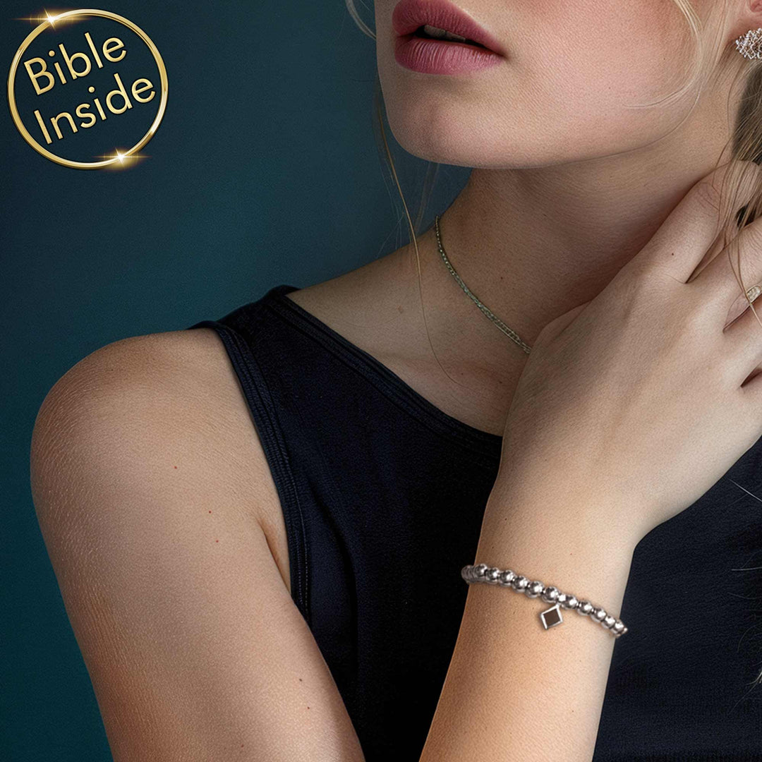 Cute Christian bracelet with scripture – Bubble-6 silver wristband for women