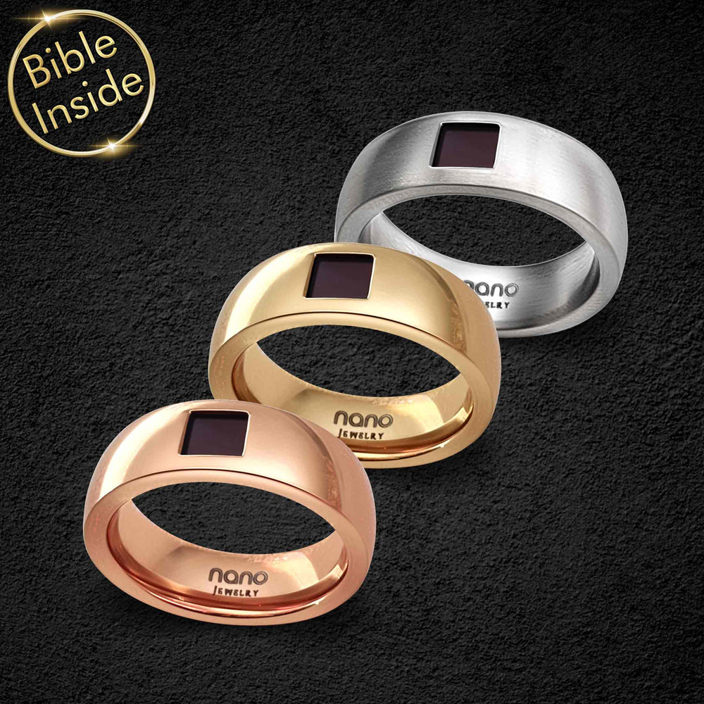 Christian rings for men in stainless steel – miniature Bible inside