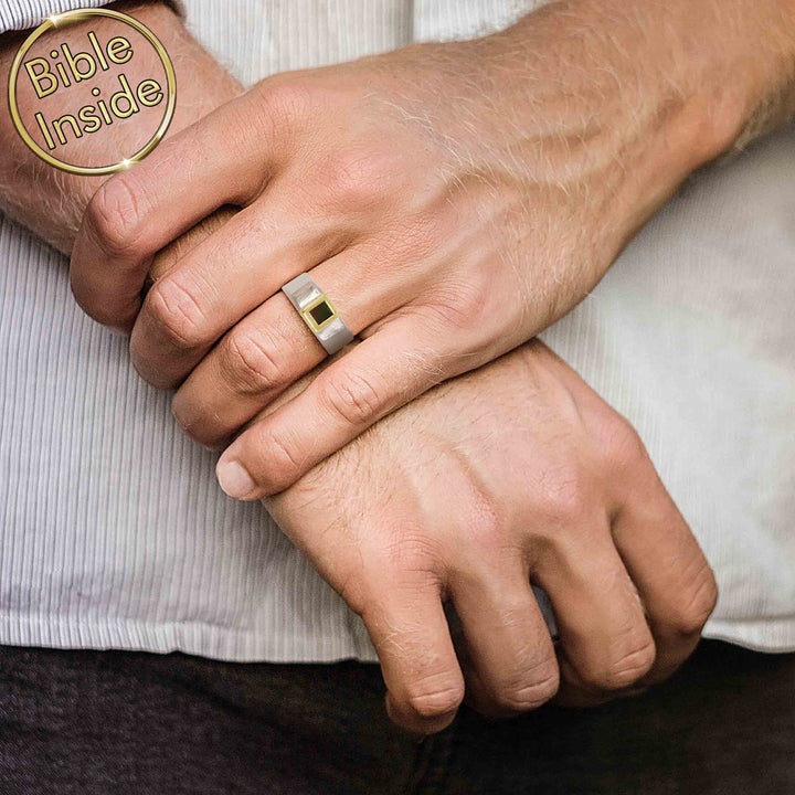 Gold Christian ring with Hercules design and nano Bible engraving