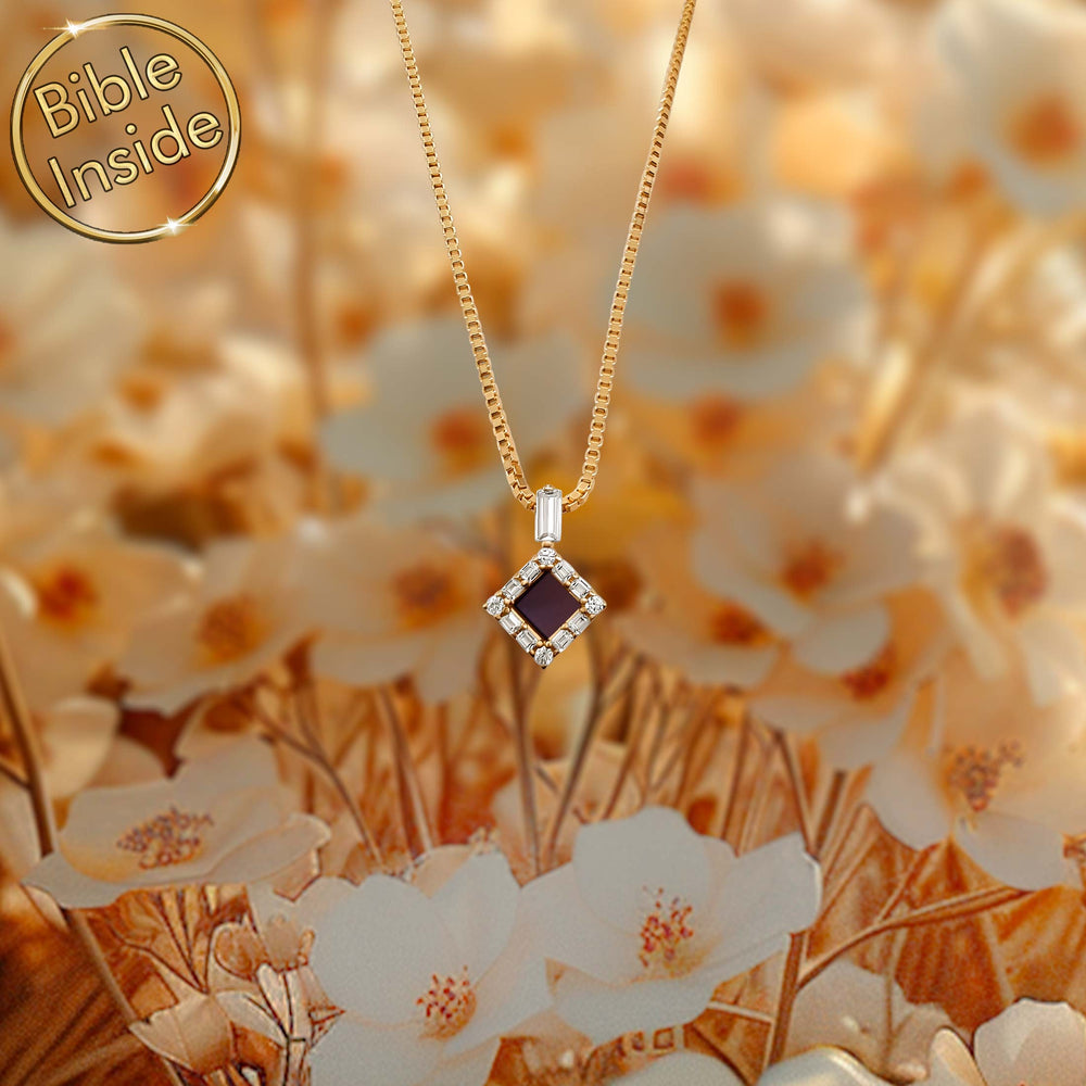 Gold rhombus necklace Christian gifts with micro Bible chip for women
