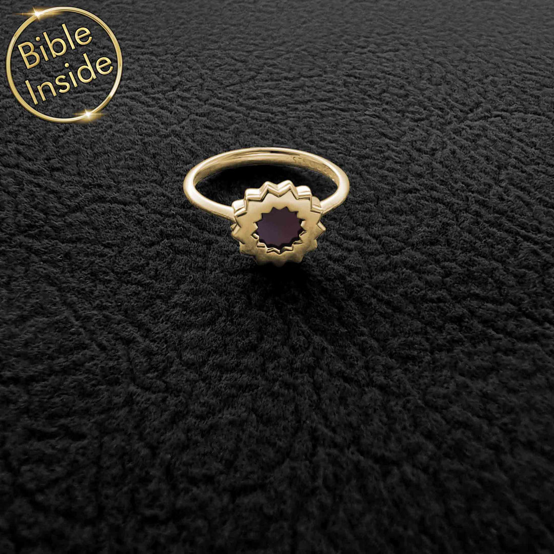 Christian ring featuring flower design and micro Bible - meaningful gift for her
