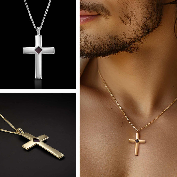 Christian Christmas gift cross necklace with nano Bible - men's jewelry
