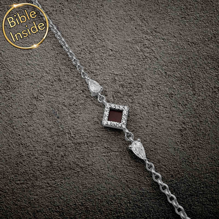Cute Christian bracelet in sterling silver with nano Bible chip – Shlama