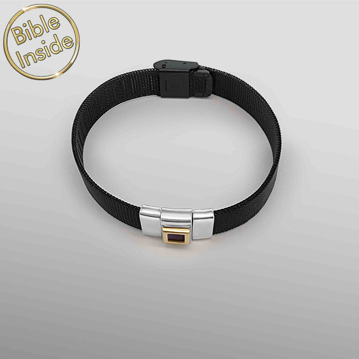 Sleek men's bracelet featuring nano Bible - meaningful Christian gift for Christmas