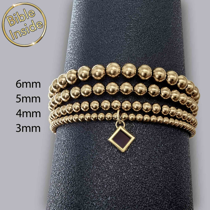 Gold finish Christian gift bracelet with microscopic Bible text - unique Christmas present idea