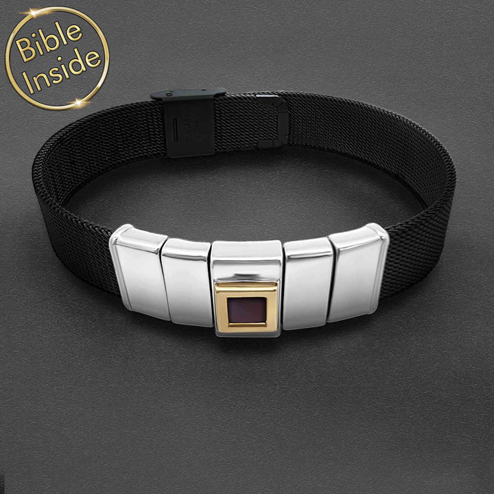 Christian gift Christmas bracelet with engraved mini Bible