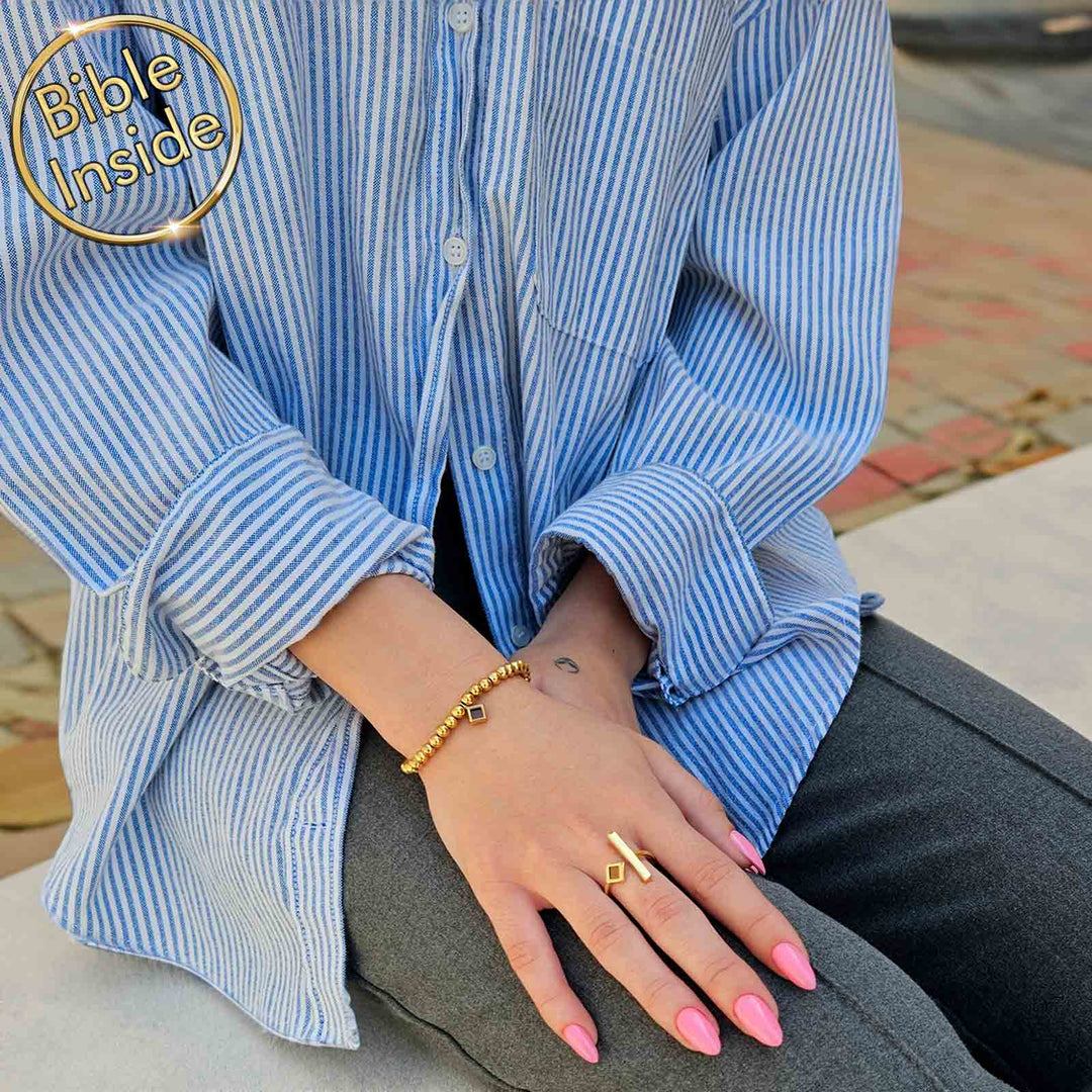 Christian Christmas gift beaded bracelet with nano Bible chip – minimalist faith jewelry