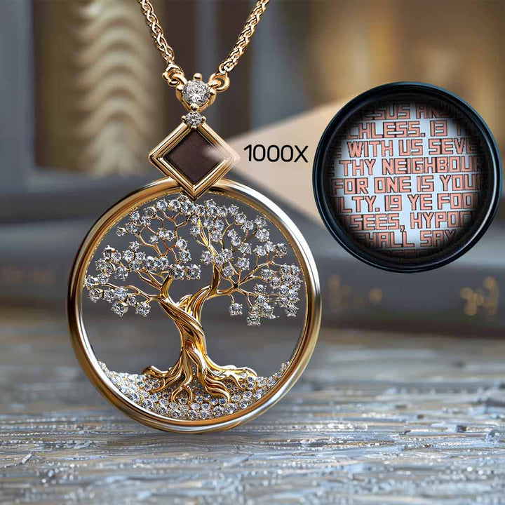 Good gifts for wife - tree of life necklace with nano Bible in gold plated