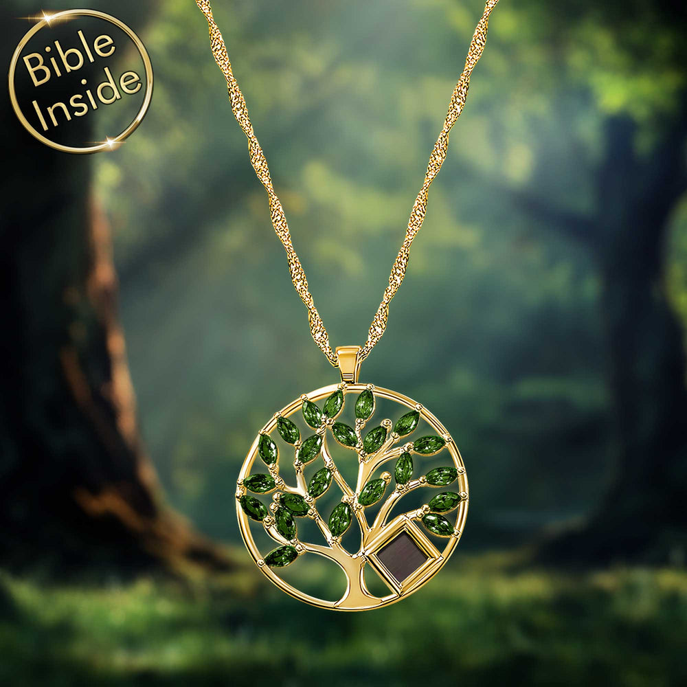 Cute Valentine's Day gift idea – gold tree of life pendant with scripture inside