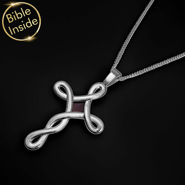 Cross on chain necklace with scripture inside, faith jewelry for women