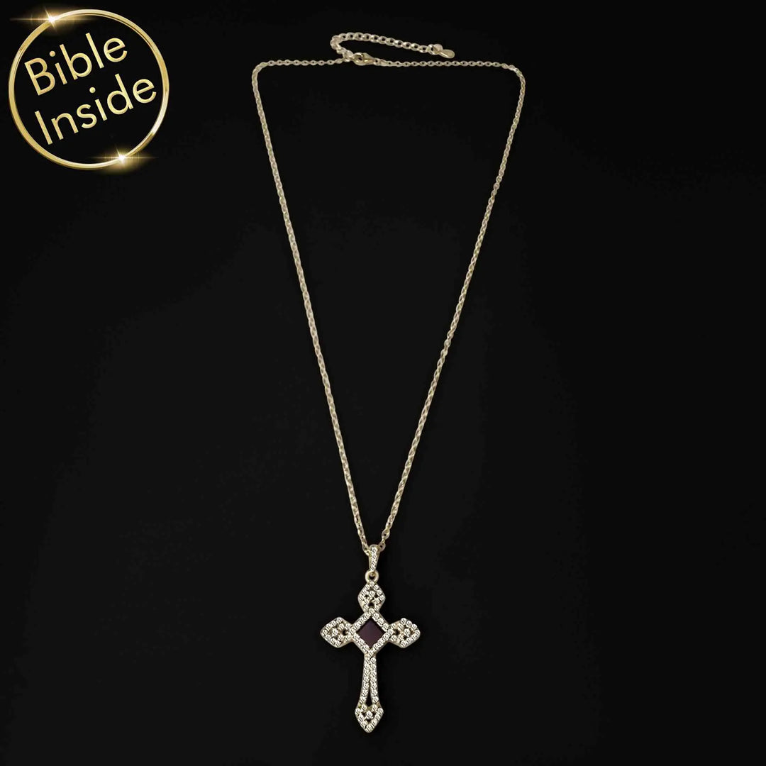 Minimalist cross necklace chain with scripture inside – Shlama