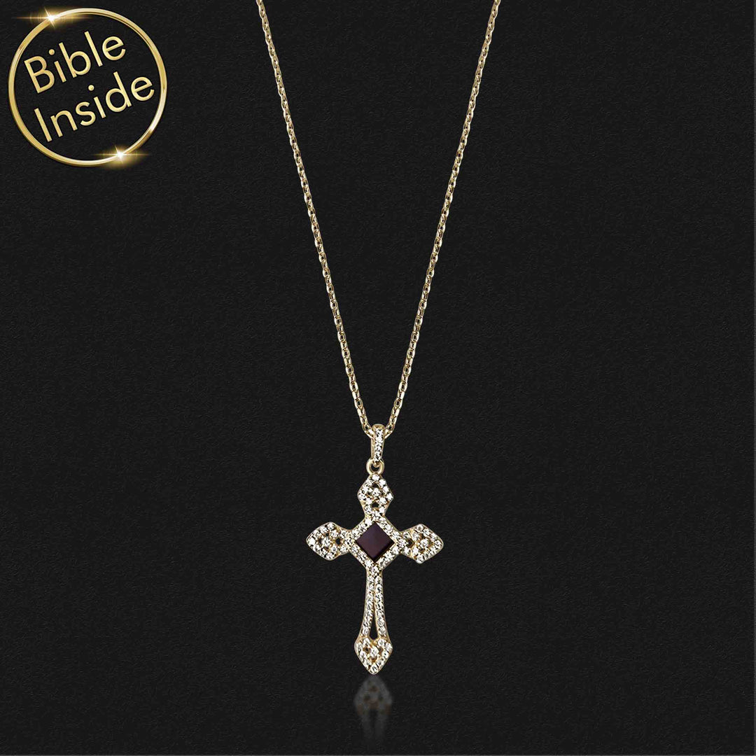 Christian cross chain with New Testament chip – Shlama