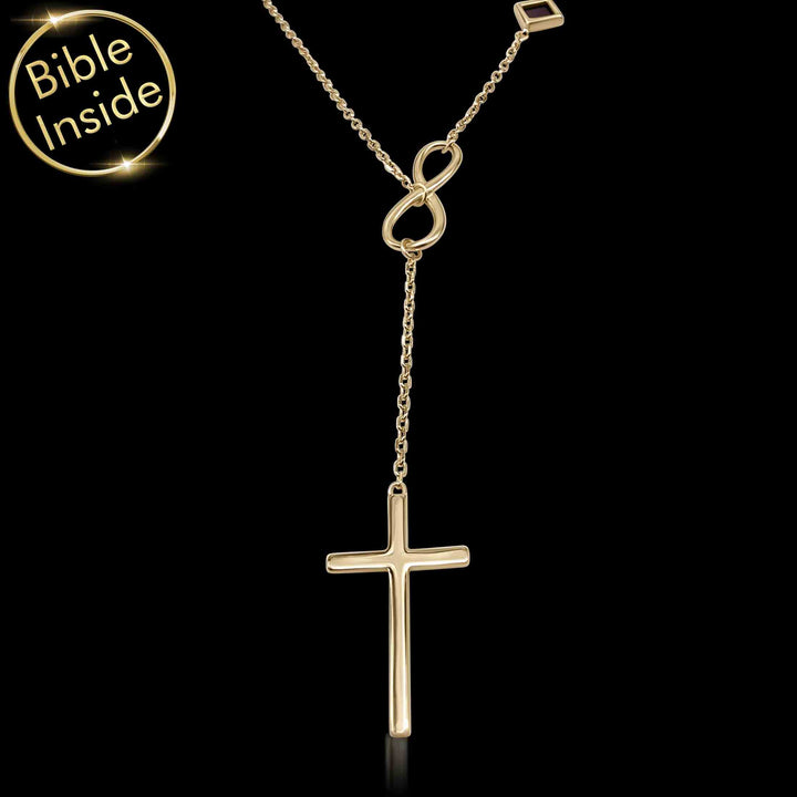 Gold cross pendant for women – ladies cross necklace with Bible chip inside