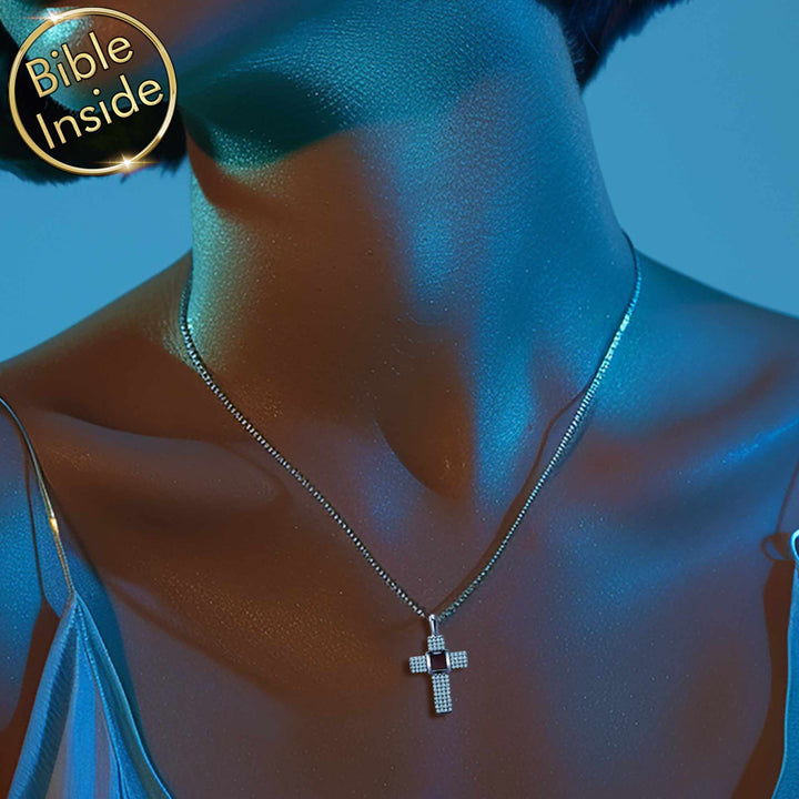 Chain necklace with cross containing complete New Testament