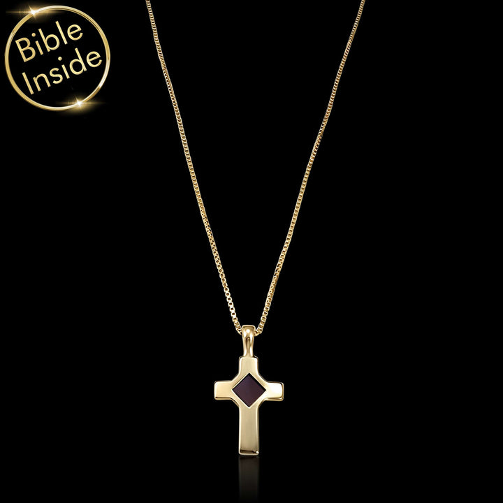 Designer cross necklace with Bible verse technology