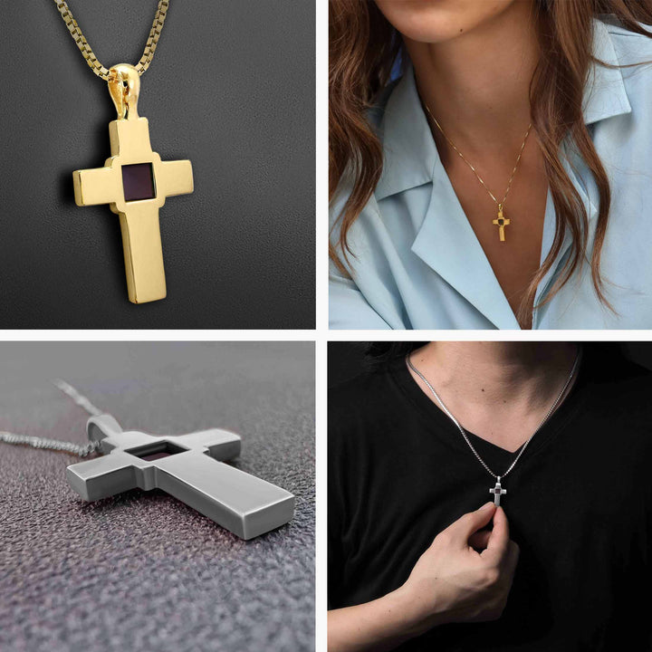 Cross necklace with chain featuring nano Bible technology