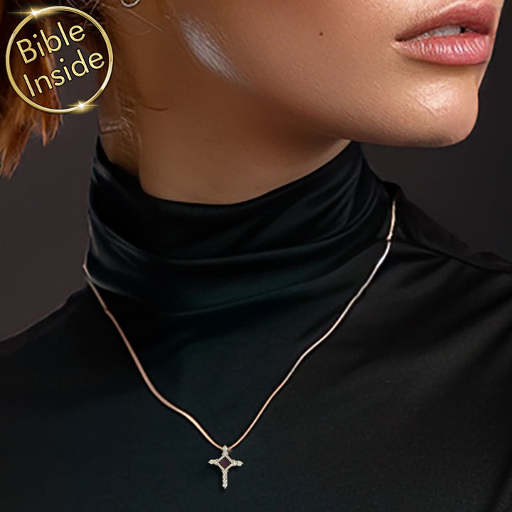 Gold-plated cross chain necklace with microchip Bible for girls