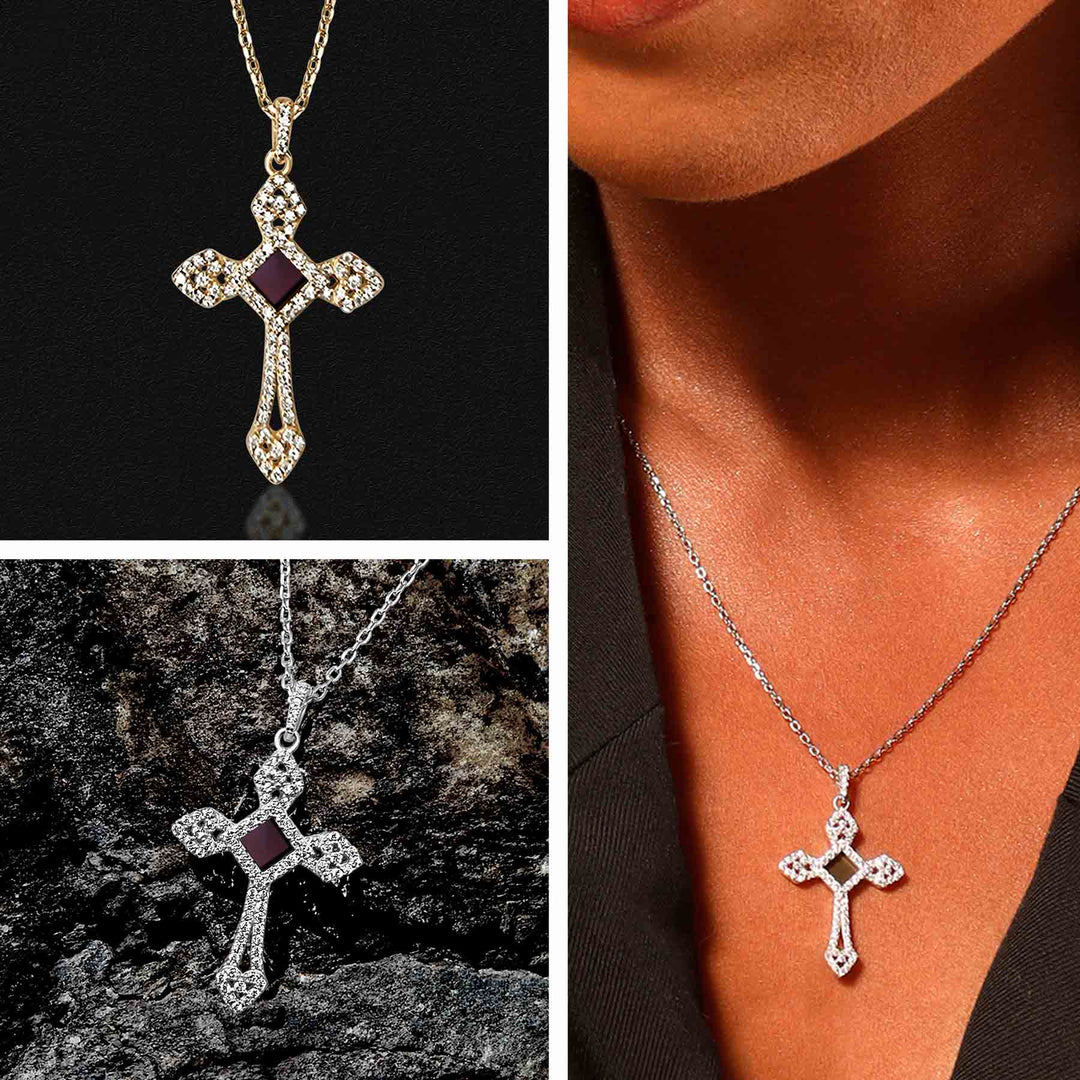 Cross on chain necklace with nano Bible chip – royal pendant for women