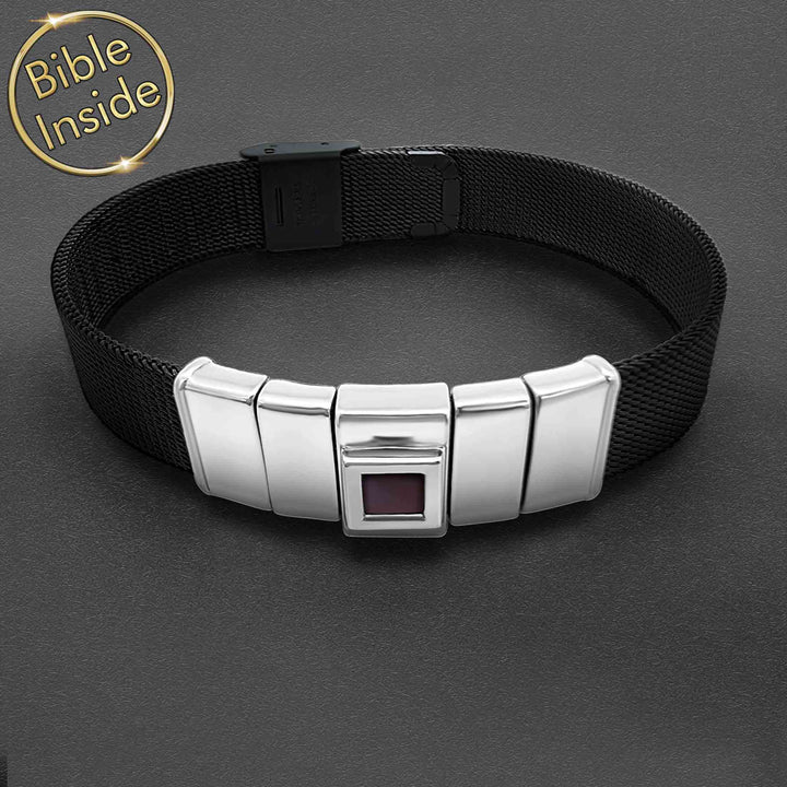 Polished stainless steel nano Bible bracelet, Valentine's day gift for friend