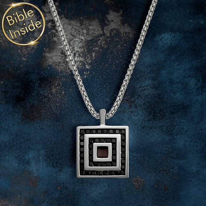 Valentine gift idea for boyfriend – square nano Bible necklace in silver