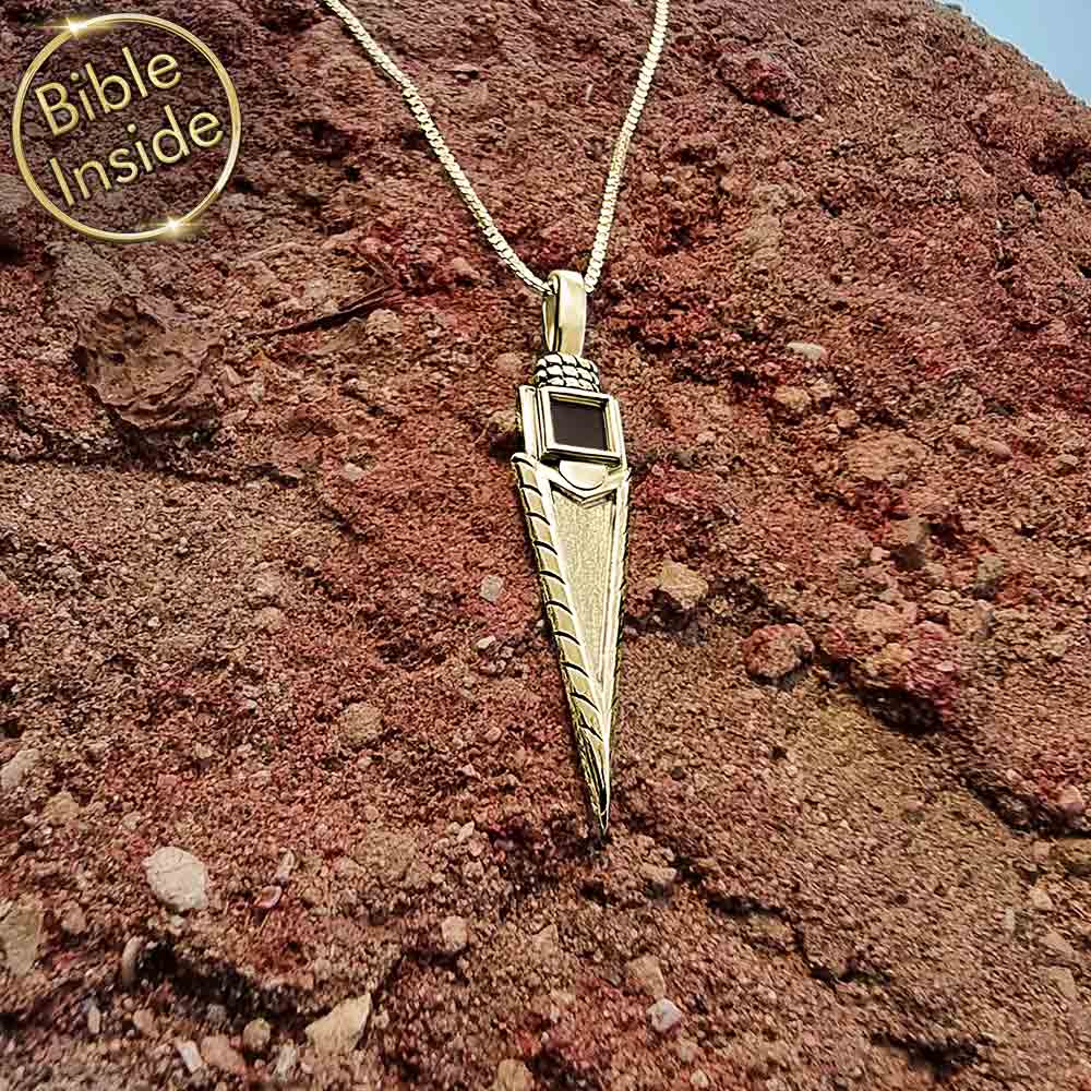 Valentine's day idea for your boyfriend — arrow necklace with scripture inside, gold finish